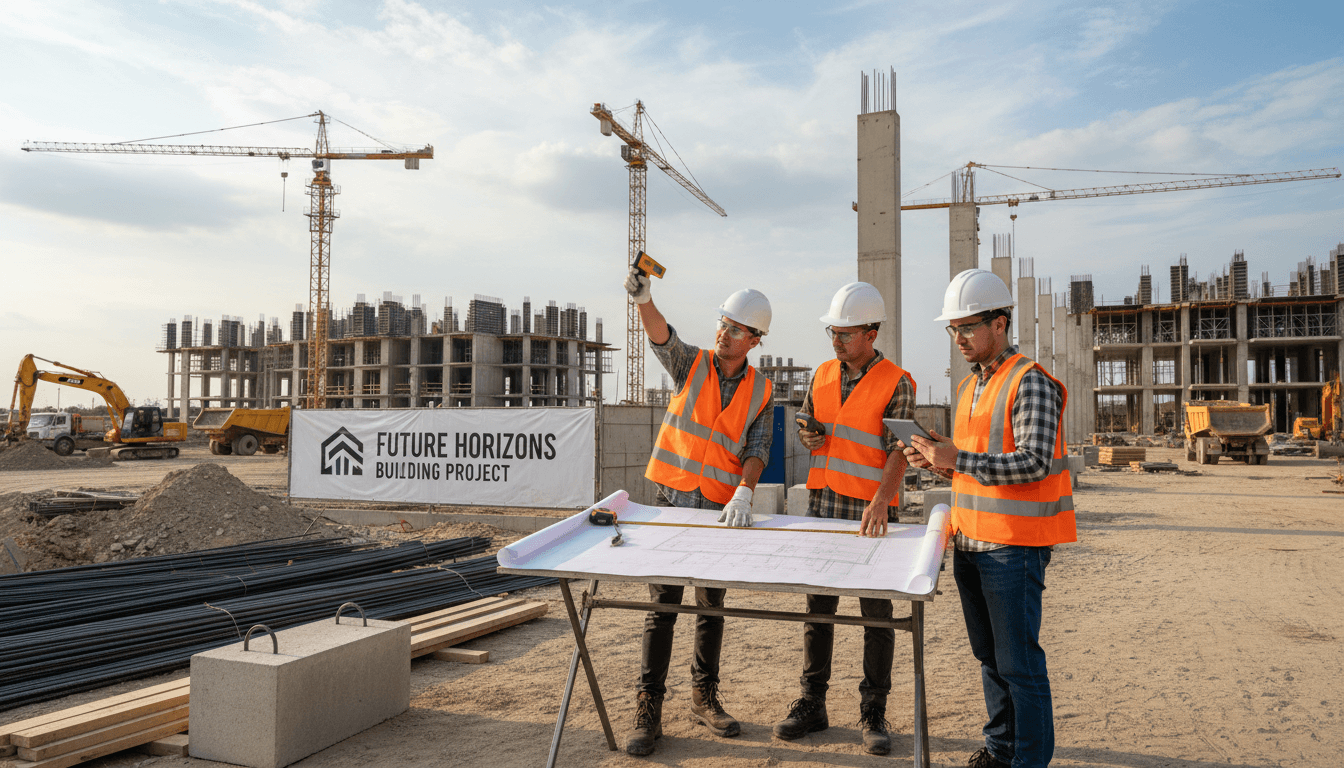 Bauleistungen und Baustelle mit professionellem Team