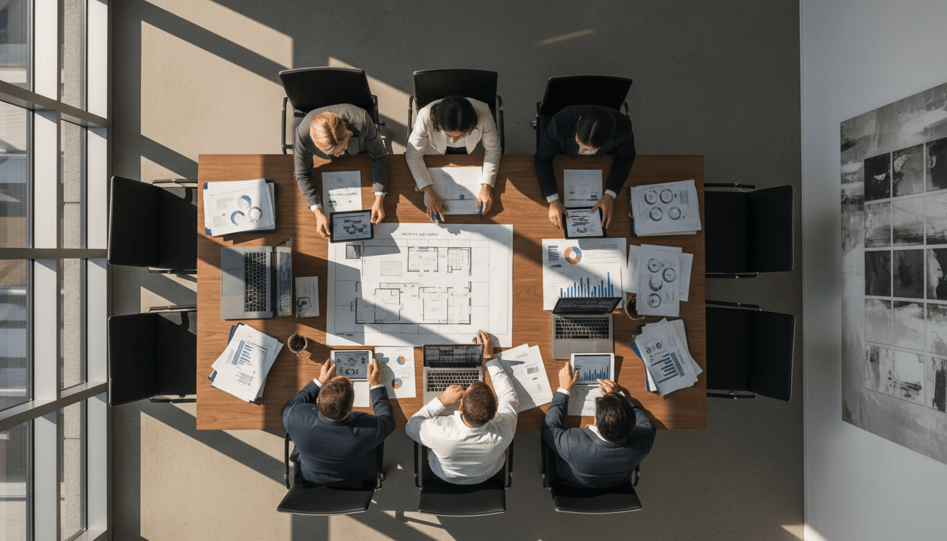 Sicherheitsteam in Besprechung zur Überprüfung von Sicherheitsprotokollen
